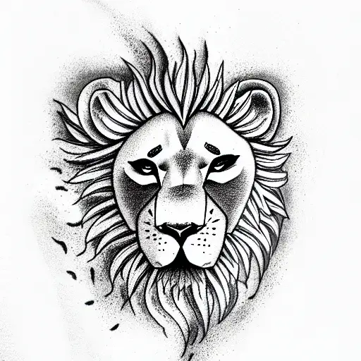 1 Lion with a mane and 2 female lions and a cub with mountains and lightning  tattoo design idea