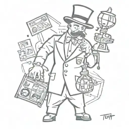 monopoly man  and dextors labrotory   tattoo design idea