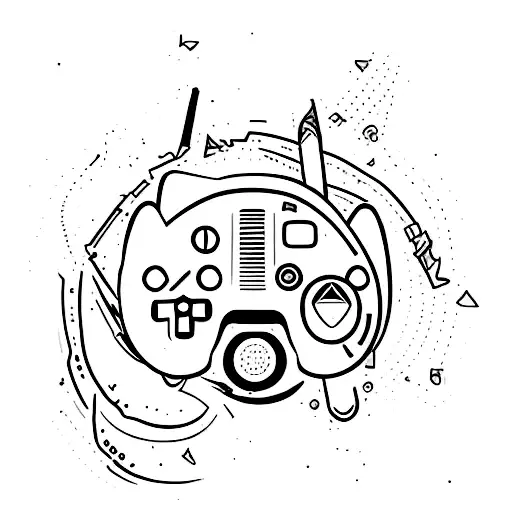 A minimalist tattoo of a cat and a video game controller merged together to create a unique symbol tattoo design idea