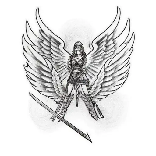 valkyries wings merged with a sword that are surrounding vegvisir tattoo design idea