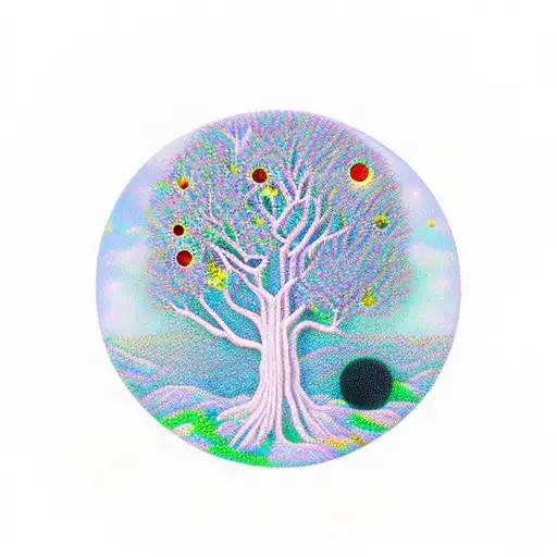 A steerhead made of gemstones with trees and a full moon in the background tattoo design idea