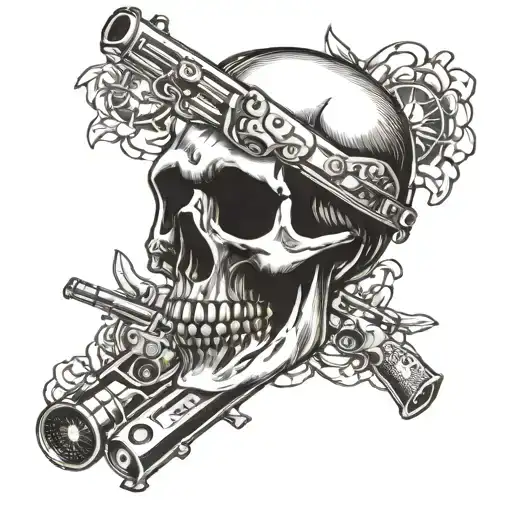 skull and guns money drugs tattoo design idea