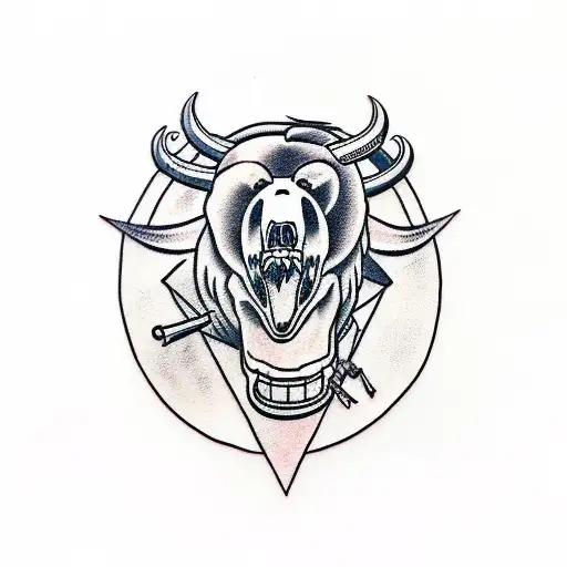 bear with bull skull tattoo design idea