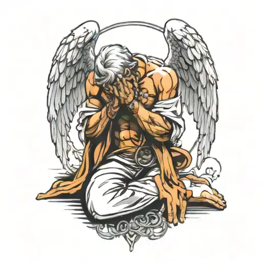 angel praying in knees chained down Hands tattoo design idea