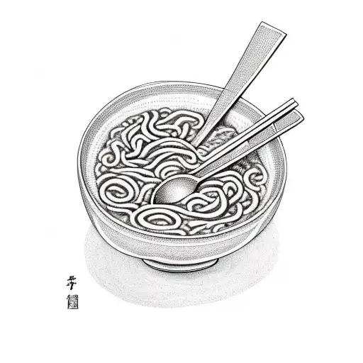 Bowl of plain ramen with the noodles spelling Lea tattoo design idea