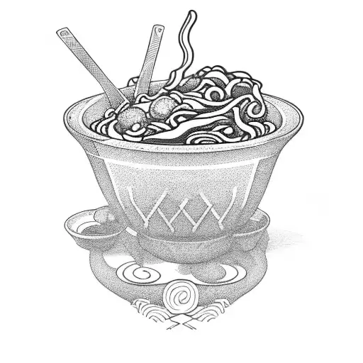 Bowl of plain ramen with the noodles spelling Lea tattoo design idea
