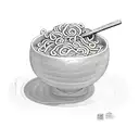 Bowl of plain ramen and the noodles spelling Lea tattoo design idea