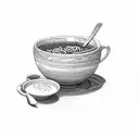 Bowl of plain ramen and the noodles spelling Lea tattoo design idea