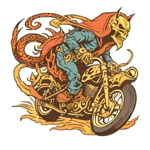 ghost rider and dragon and motorcycle riding hood tattoo design idea