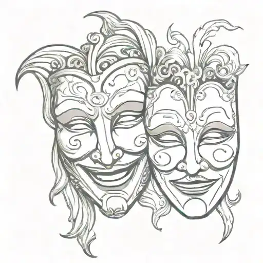 theatre masks tragedy and comedy tattoo design idea