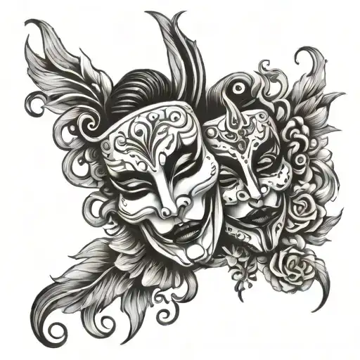 Theatre masks tragedy and comedy tattoo design idea