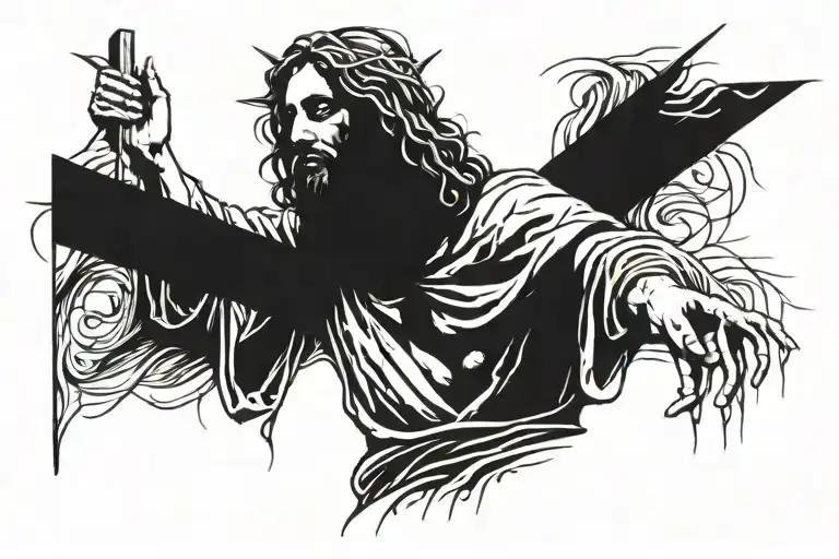 jesus carrying cross surrounded tattoo design idea