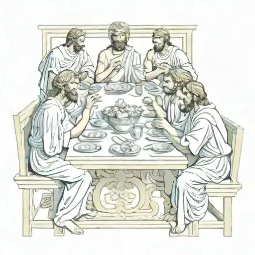 last supper table, greek gods Olympus tattoo design idea