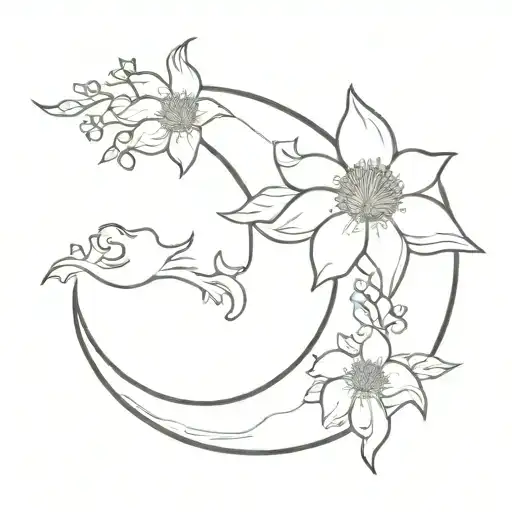crescent moon with flower tattoo design idea