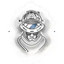 A firefighter's helmet surrounded by a beach landscape tattoo design idea