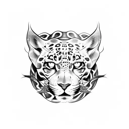 Jaguar's angry face, snakes around, back tattoo tattoo design idea